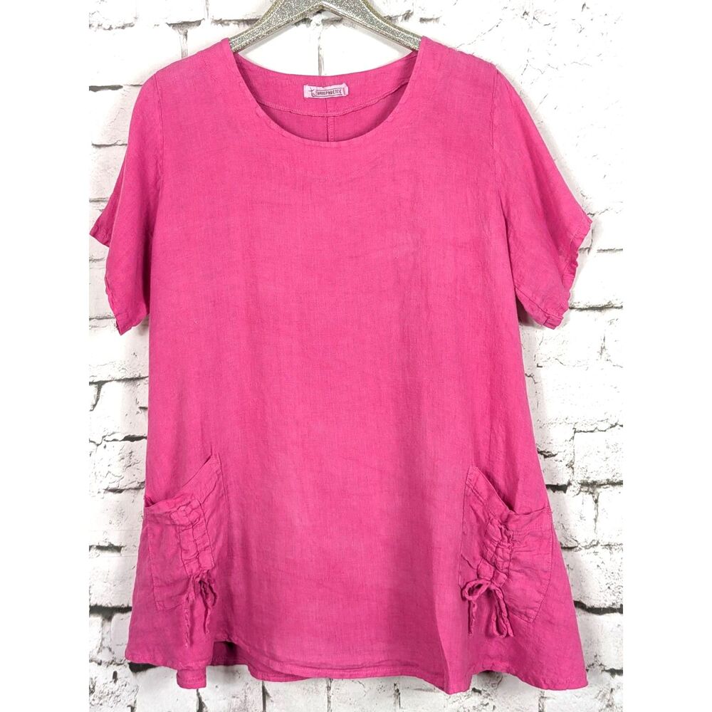 T by TRANSPARENTE 100% Linen Trapeze A-Line Top Italian Lagenlook Earthy 1X/2X